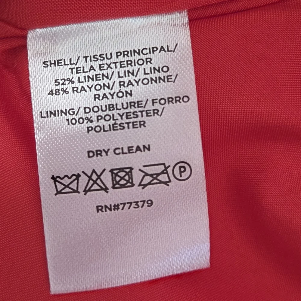 Ann Taylor Relaxed Double Breasted Long Blazer Linen Blend Tomato Red Size 14 - Picture 6 of 7